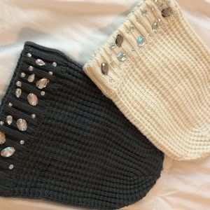 New cream & dark gray  bling slouchy beanies